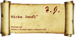 Hicke Jenő névjegykártya